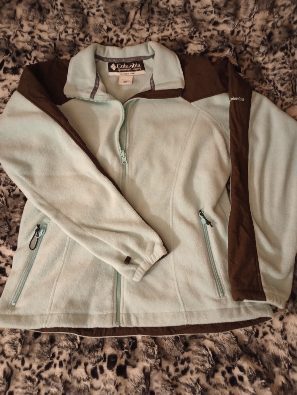 Athletic Mint Blue & Brown Fleece Zip Jacket - Women's